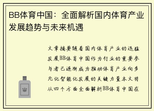 BB体育中国：全面解析国内体育产业发展趋势与未来机遇